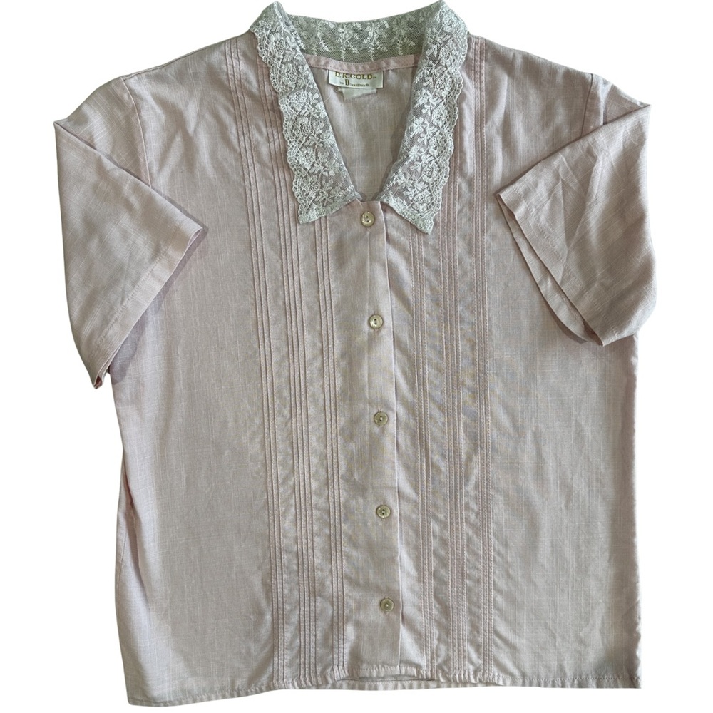 Vintage D.K Gold by Donnkenny Pink Lace Collar Blouse Cottagecore Button Front M